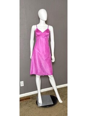 Vintage 1960's Fuchsia Pink Lacy Slip Dress size 38 L/XL Hand Dyed